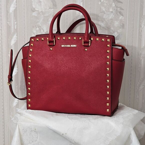 Michael Kors Large Selma Studsed Bag NWOT Red Color - Picture 7 of 7